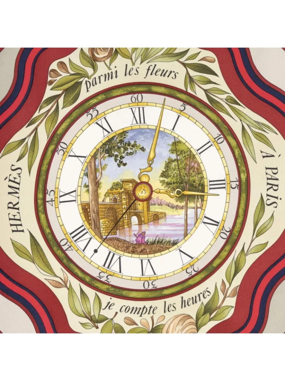 Hermes Scarf Navy Red 100% Gold Twill Silk
